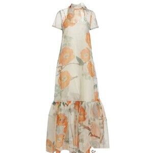 STAUD Maxi Dress with Orange Floral Design